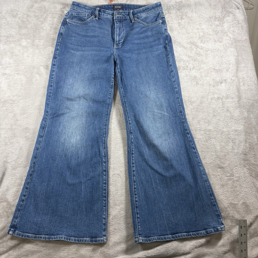 🌷 NYDJ Mia Palazzo Blue Denim Jeans Flare Lift Tuck‎ Technology 10 Petites